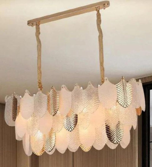 ORREN WHITE & GOLD GLASS LINEAR CHANDELIER - SMALL