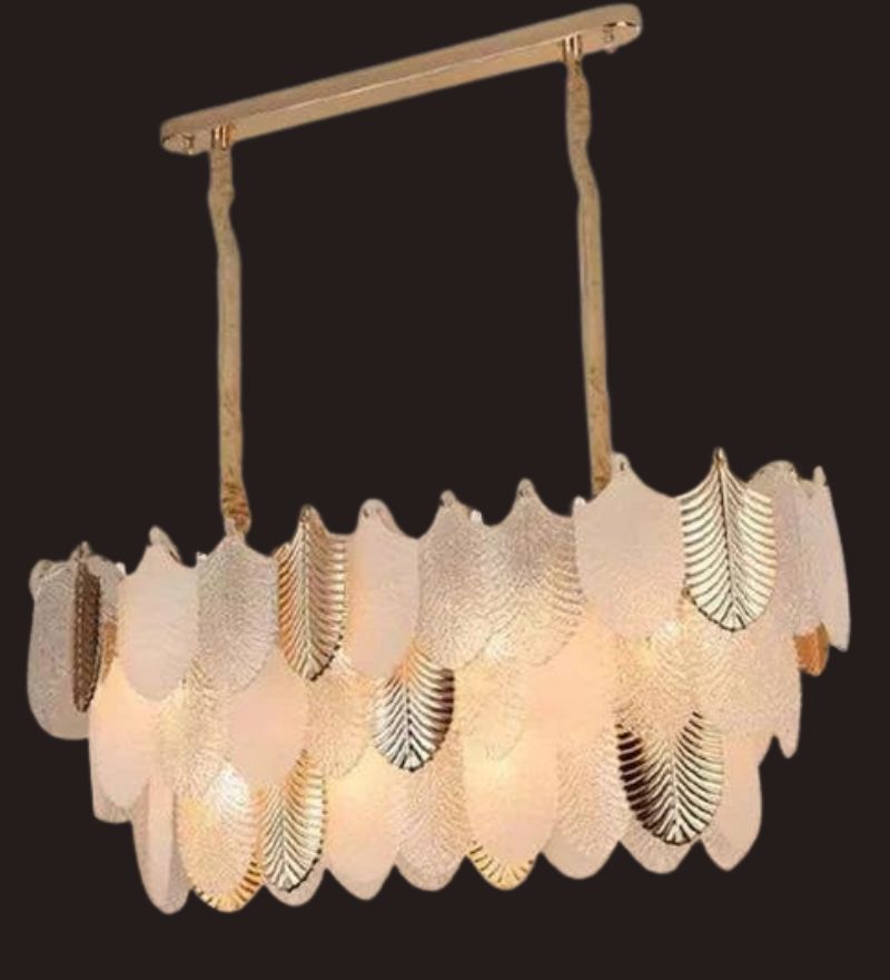 ORREN WHITE & GOLD GLASS LINEAR CHANDELIER - SMALL