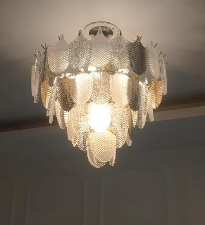 ORREN WHITE & GOLD GLASS CHANDELIER