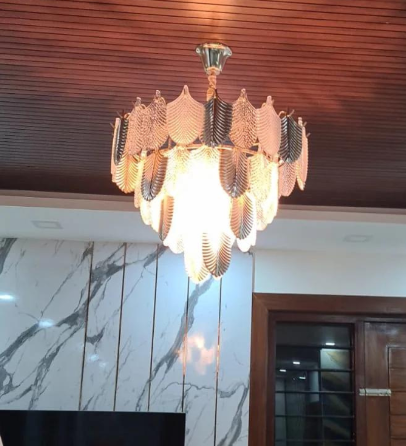 ORREN WHITE & GOLD GLASS CHANDELIER