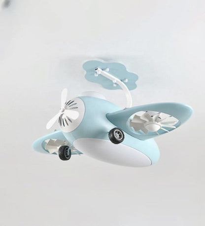 Blue AeroPlay Kids' Chandelier Fan – Modern Aircraft Ceiling Light with LED