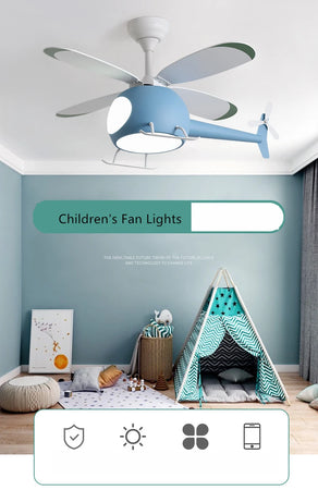 Blue Kid's Room Chandelier Ceiling Fan with Remote Control