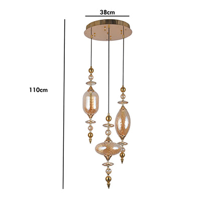 Baroque Crystal Trio – Ornate Amber Glass Chandelier