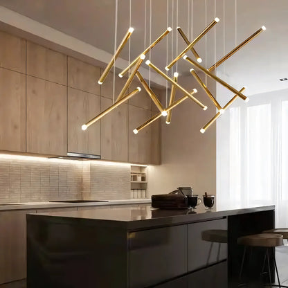 LED Golden Stick Tilted Long Chandelier