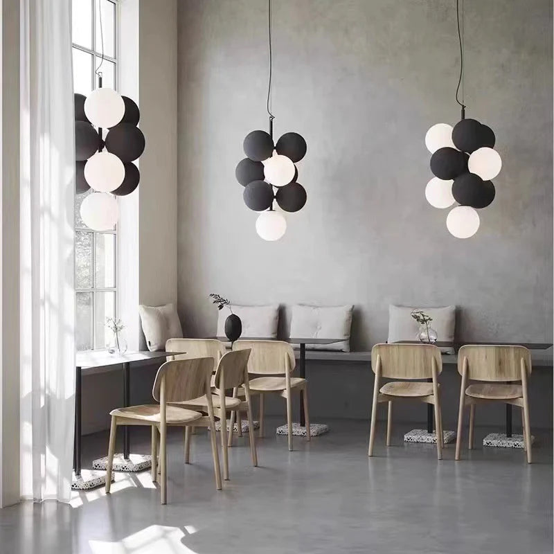 Luna Cluster Pendant – Textured Stone & Frosted Glass Chandelier