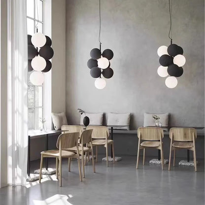 Luna Cluster Pendant – Textured Stone & Frosted Glass Chandelier