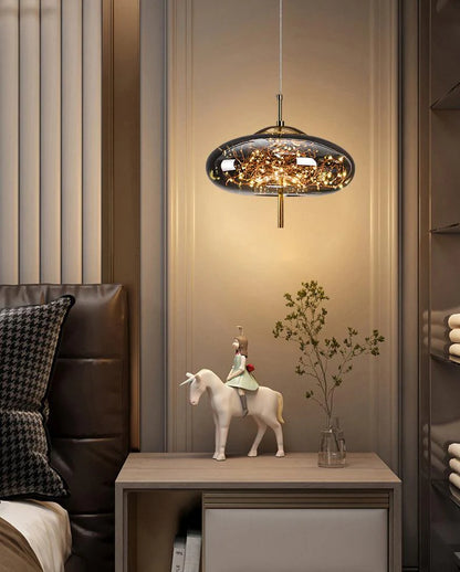 LED Fairy Smokey Glass Gold Pendant Light