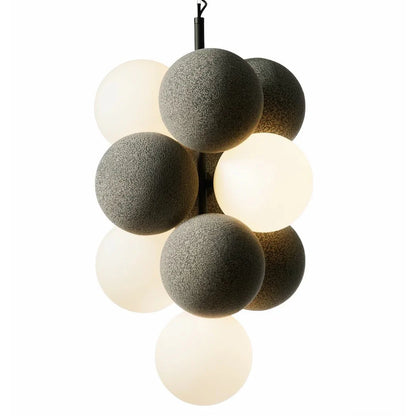Luna Cluster Pendant – Textured Stone & Frosted Glass Chandelier