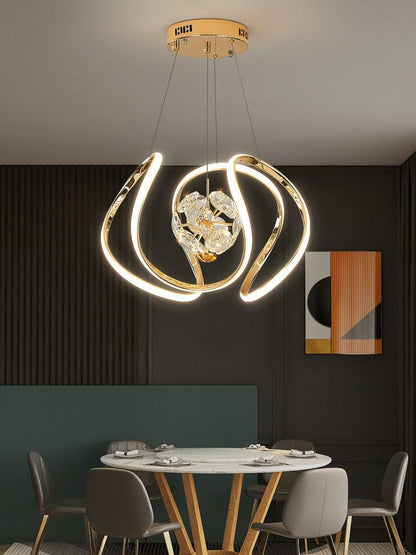 Luxury LED Gold Crystal Chandelier – Modern Spiral Pendant Light for Dining & Living Rooms