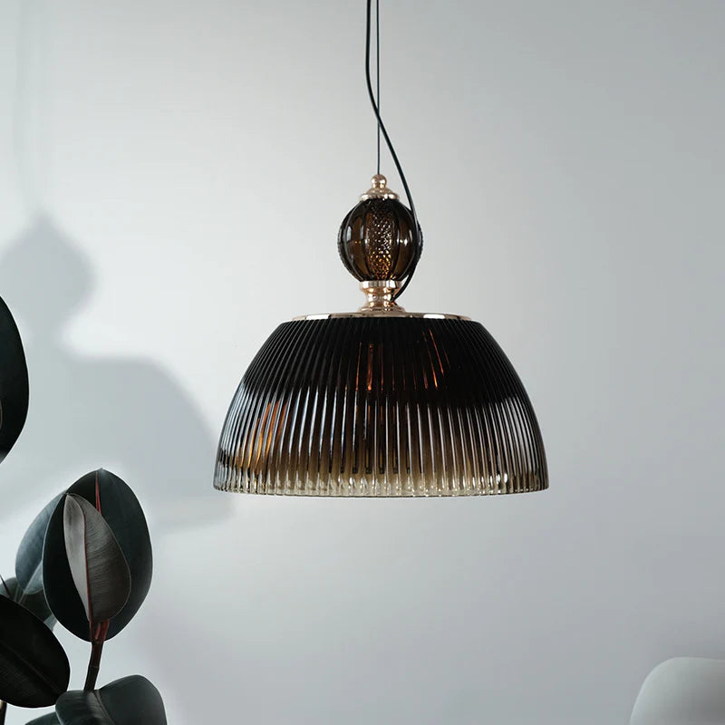 Vintage Ribbed Glass Pendant Light – Tea Glass Gold Finish