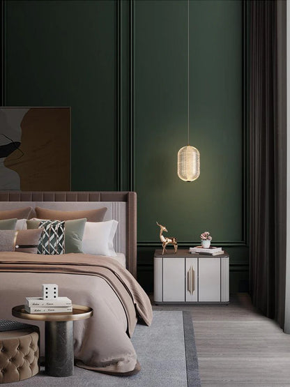 Modern Crystal Mesh Pendant Light – Elegant Bedside Hanging Lamp