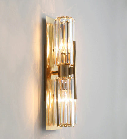 Modern Double Crystal Wall Light with Gold Backplate