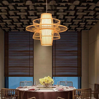 Rattan Bamboo Beige Pendant Light 45cm