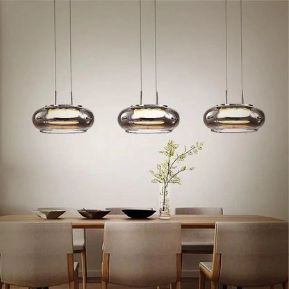 Smoky Grey Dome Pendant Light – Modern Glass Ceiling Lamp for Dining & Living Room