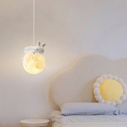 Cute Bunny Moon Pendant Light – Soft Warm LED Night Lamp for Kids Room & Bedroom