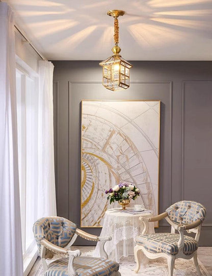 Vintage Lantern Pendant Light – Antique Brass & Glass Charm
