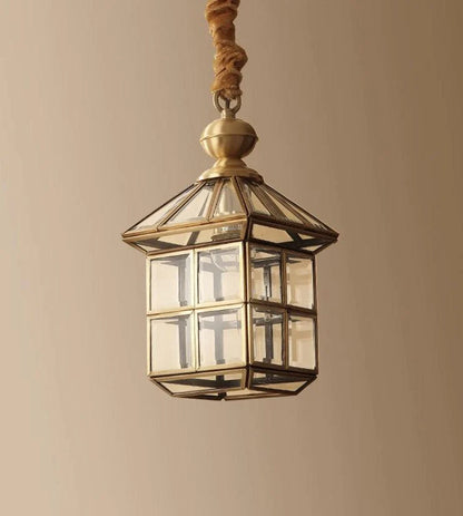 Vintage Lantern Pendant Light – Antique Brass & Glass Charm
