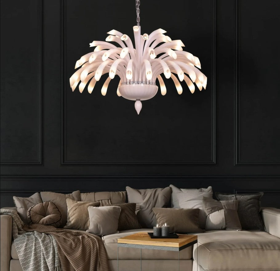 Opaline Crown Glass Chandelier - White