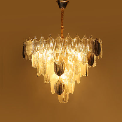 ORREN WHITE & GOLD GLASS CHANDELIER LARGE