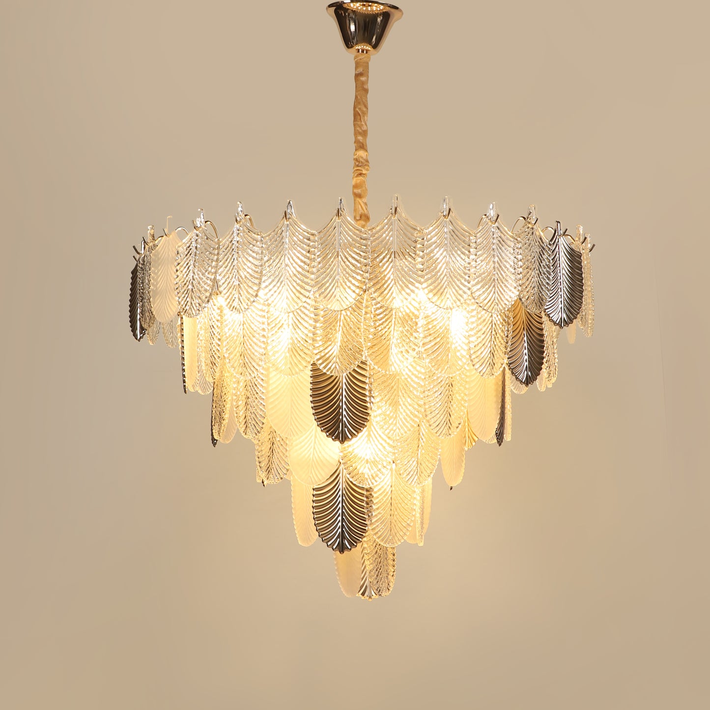 ORREN WHITE & GOLD GLASS CHANDELIER LARGE