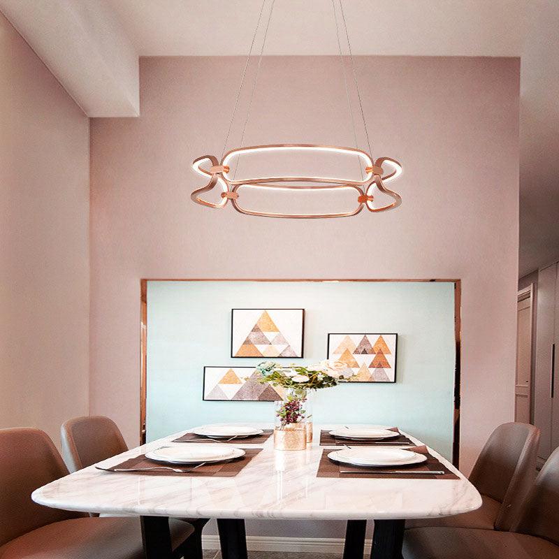 Elegant 500MM Rose Gold Curvy LED Hanging Chandelier – Warm White Light