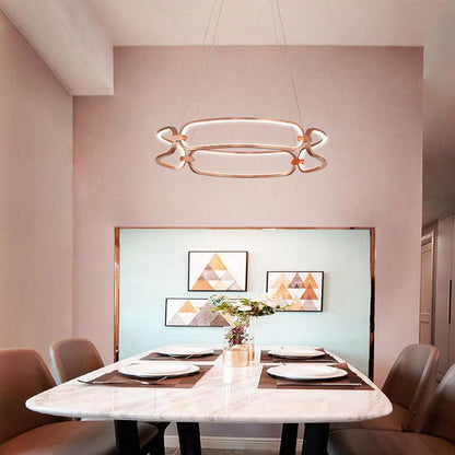 Elegant 500MM Rose Gold Curvy LED Hanging Chandelier – Warm White Light