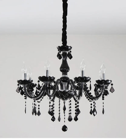 8 Light Black Glass Italian Chandelier