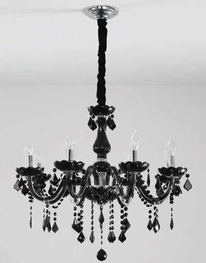 8 Light Black Glass Italian Chandelier