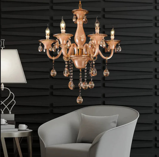 8 Light Amber Glass Italian Chandelier
