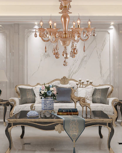 8 Light Amber Glass Italian Chandelier