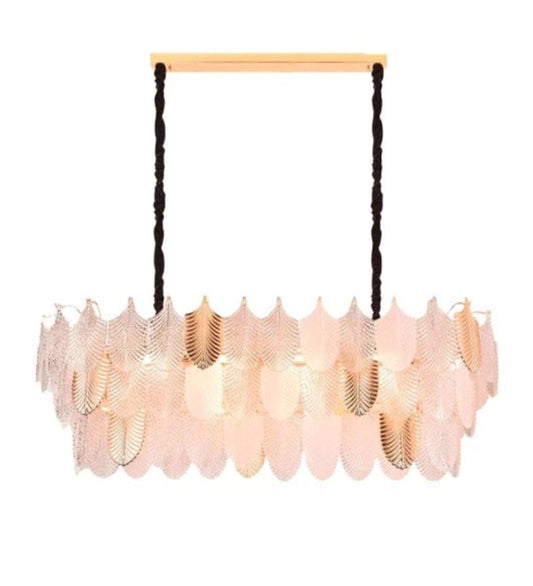 ORREN WHITE & GOLD GLASS LINEAR CHANDELIER - LARGE