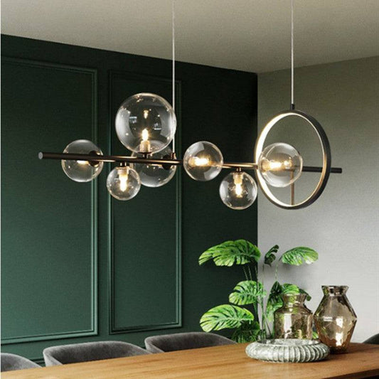 7 Light Black Clear Glass with Ring Chandelier