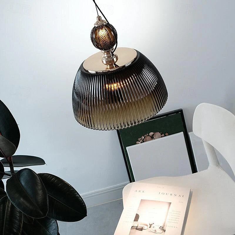 Vintage Ribbed Glass Pendant Light – Tea Glass Gold Finish
