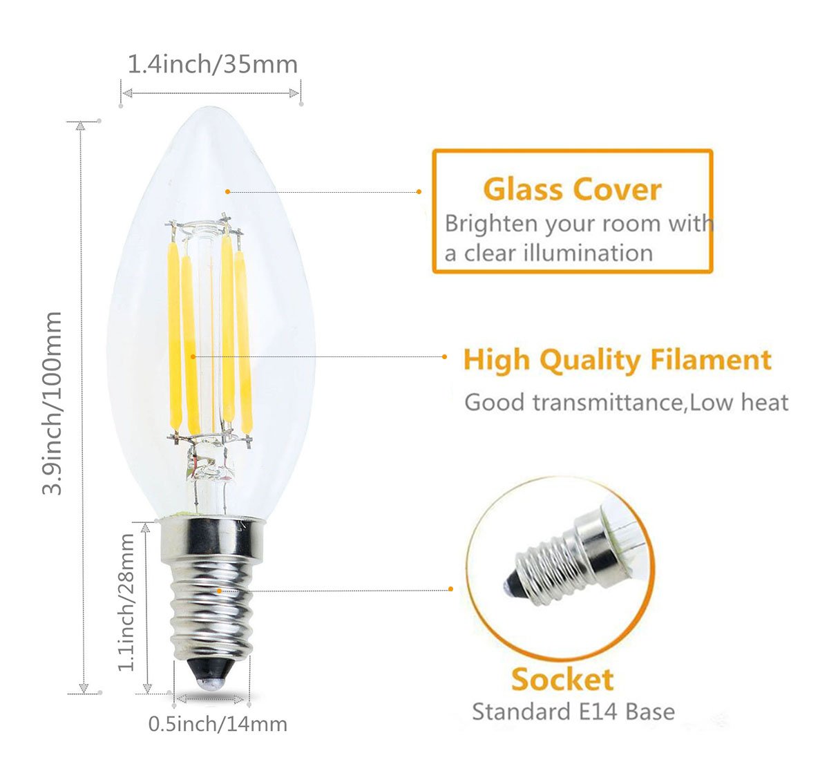 Stello Filament Candle LED Bulb ( E14 BASE/4 Watt ) - Stello Light Studio