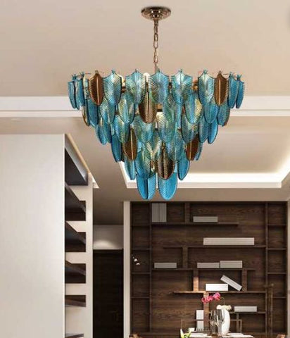 ORREN BULE AND GOLD GLASS CHANDELIER IN GOLD FINISH