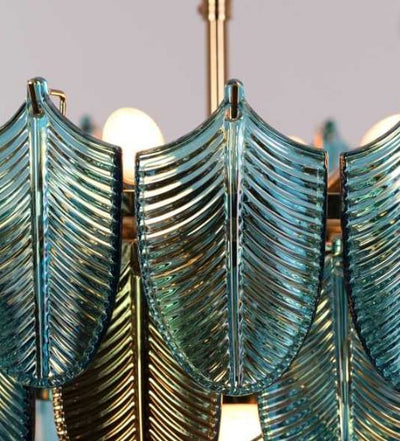 ORREN BULE AND GOLD GLASS CHANDELIER IN GOLD FINISH - Stello Light Studio