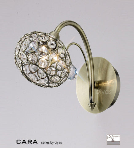 Diyas Cara Wall Lamp Antique Brass/Crystal