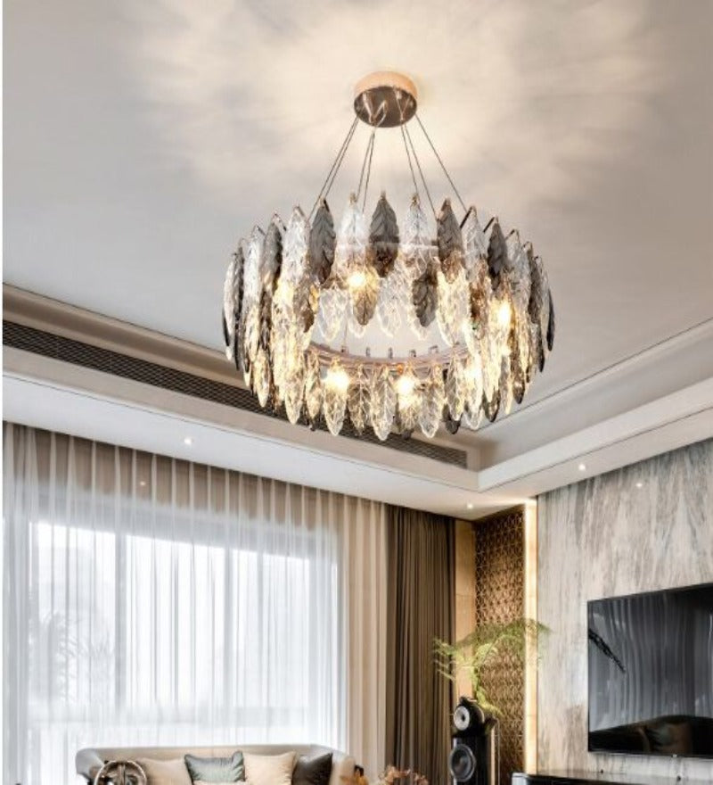 TREE LEAF CRYSTAL ROUND CHANDELIER