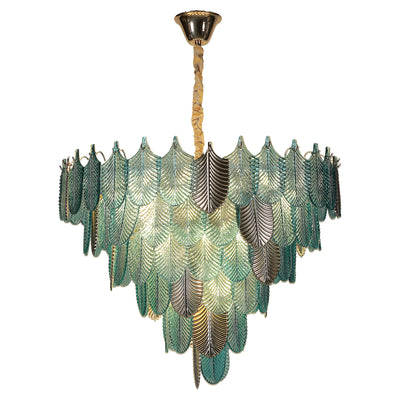 ORREN BULE AND GOLD GLASS CHANDELIER IN GOLD FINISH