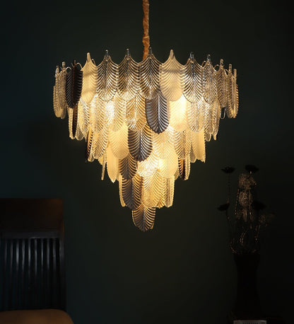 ORREN WHITE & GOLD GLASS CHANDELIER  LARGE