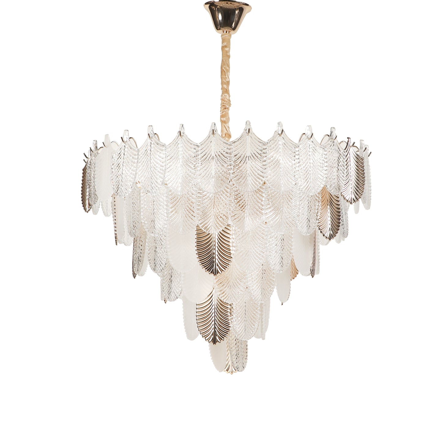 ORREN WHITE & GOLD GLASS CHANDELIER  LARGE