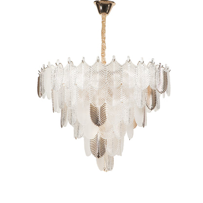 ORREN WHITE & GOLD GLASS CHANDELIER  LARGE