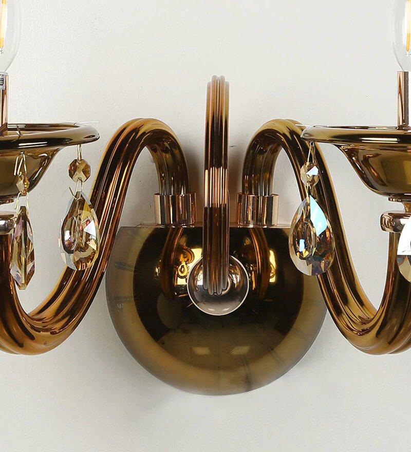 Auric Gold Glass and Crystal Wall Light - 2 Lights - Stello Light Studio