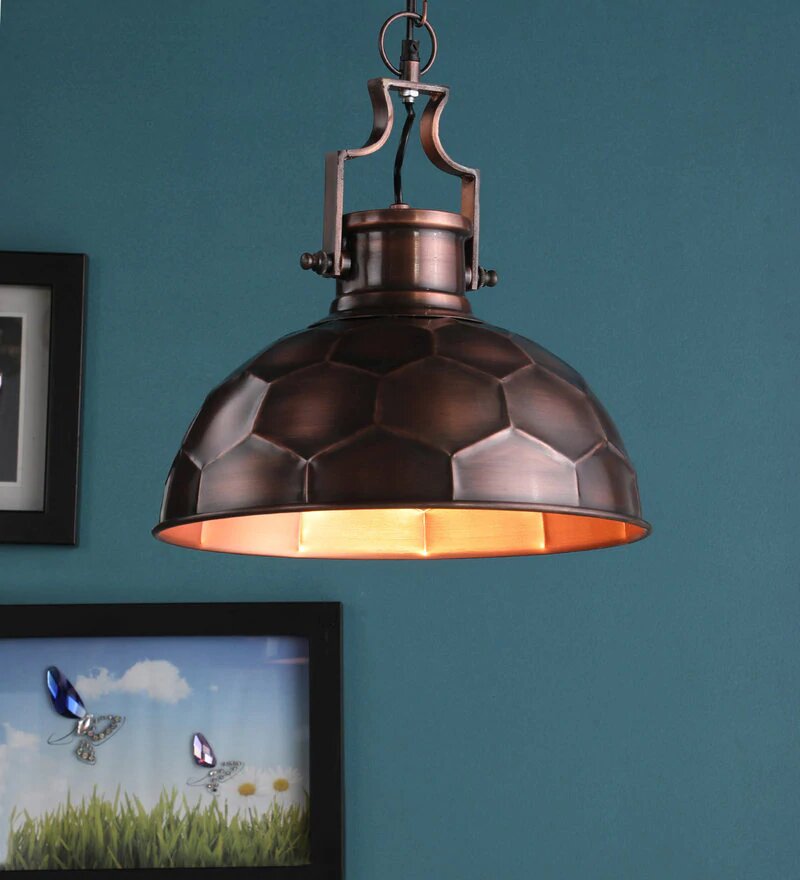 Danish Antique Copper Metal Hanging Light - Stello Light Studio