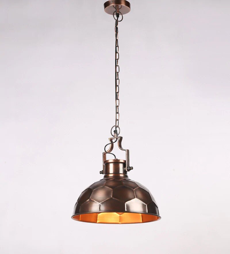 Danish Antique Copper Metal Hanging Light - Stello Light Studio