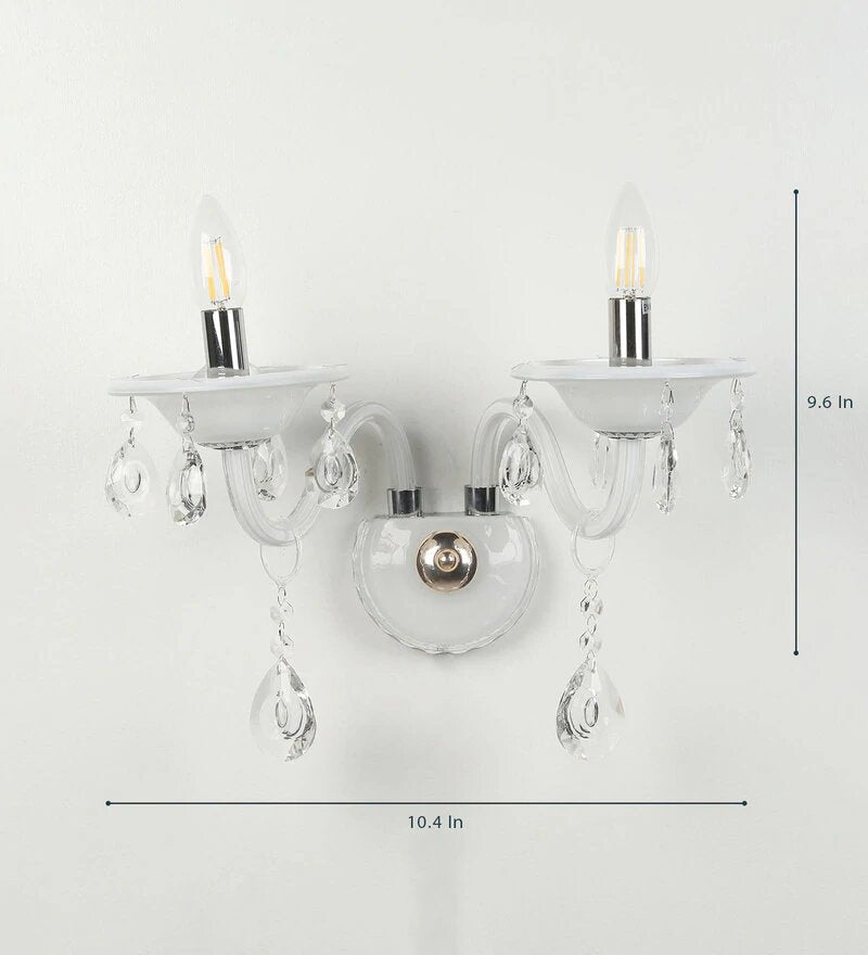 Leche White Glass and Crystal Wall Light - 2 Lights - Stello Light Studio