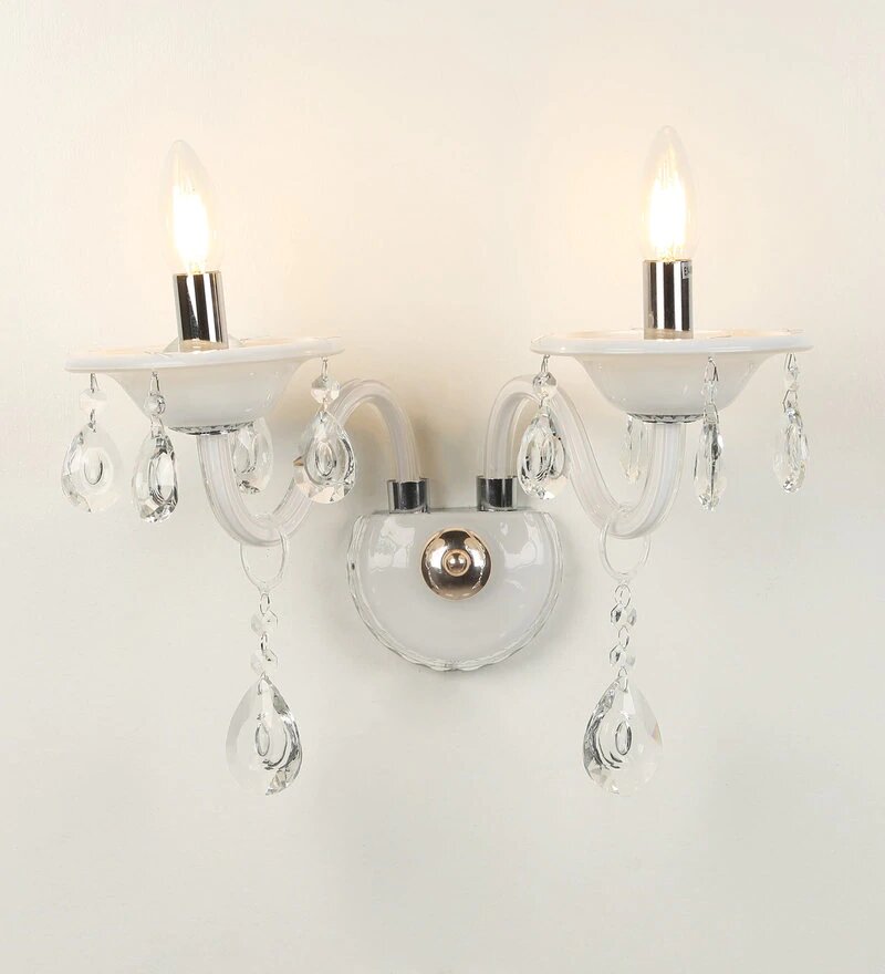 Leche White Glass and Crystal Wall Light - 2 Lights - Stello Light Studio