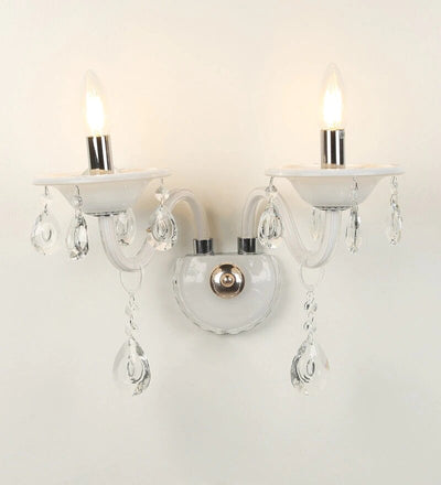 Leche White Glass and Crystal Wall Light - 2 Lights - Stello Light Studio