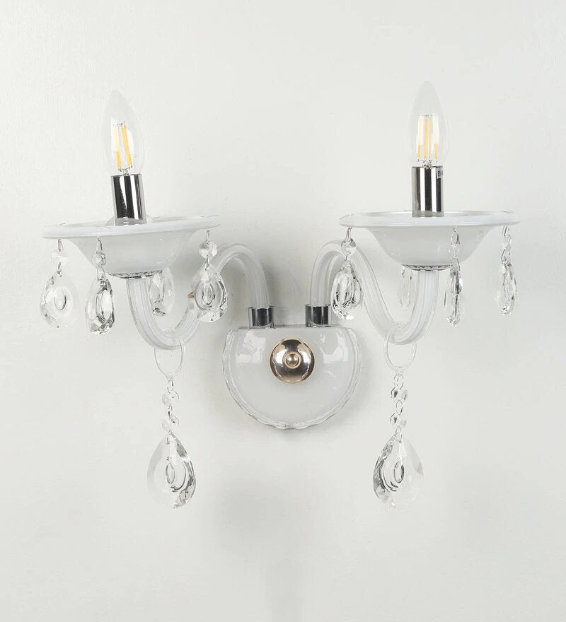 Leche White Glass and Crystal Wall Light - 2 Lights - Stello Light Studio