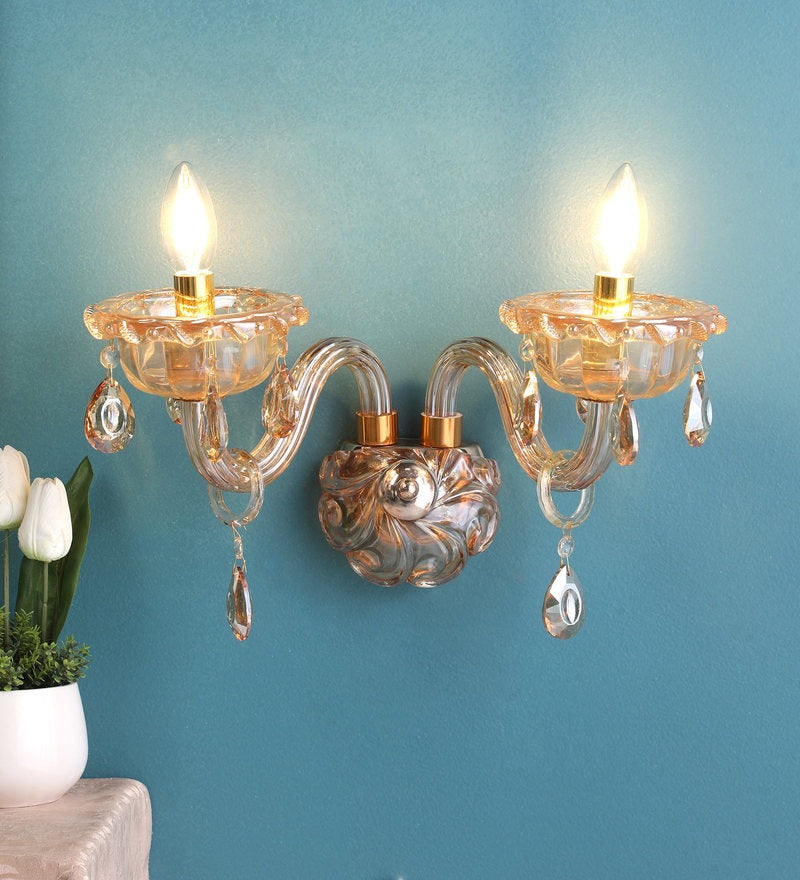 Palacio Gold Glass and Crystal Wall Light - 2 Lights - Stello Light Studio